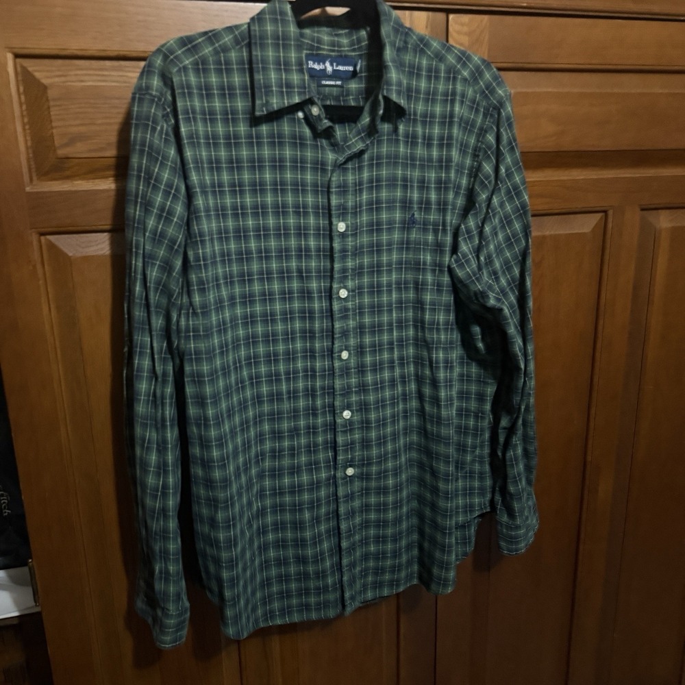 Ralph Lauren Classic Fit Plaid Long Sleeve Button Down Shirt Men Size XL